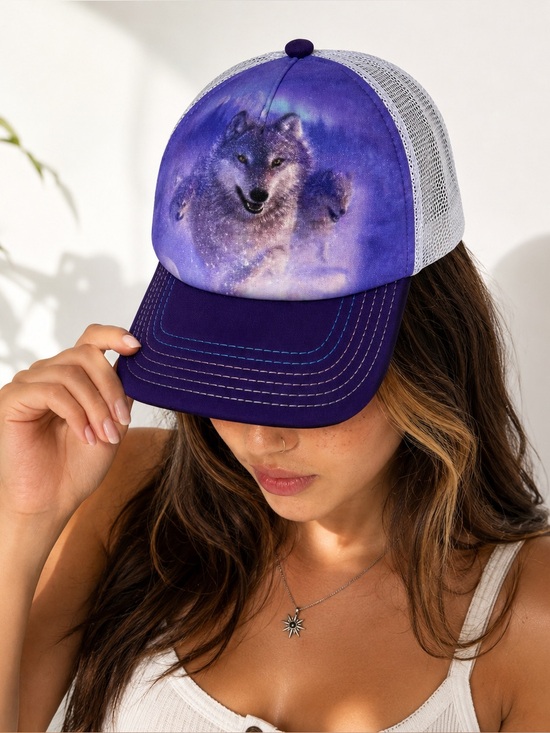 The Mountain Accessories - Y2K Wolf Graphic Purple Tucker Mesh Snapback The Mountain